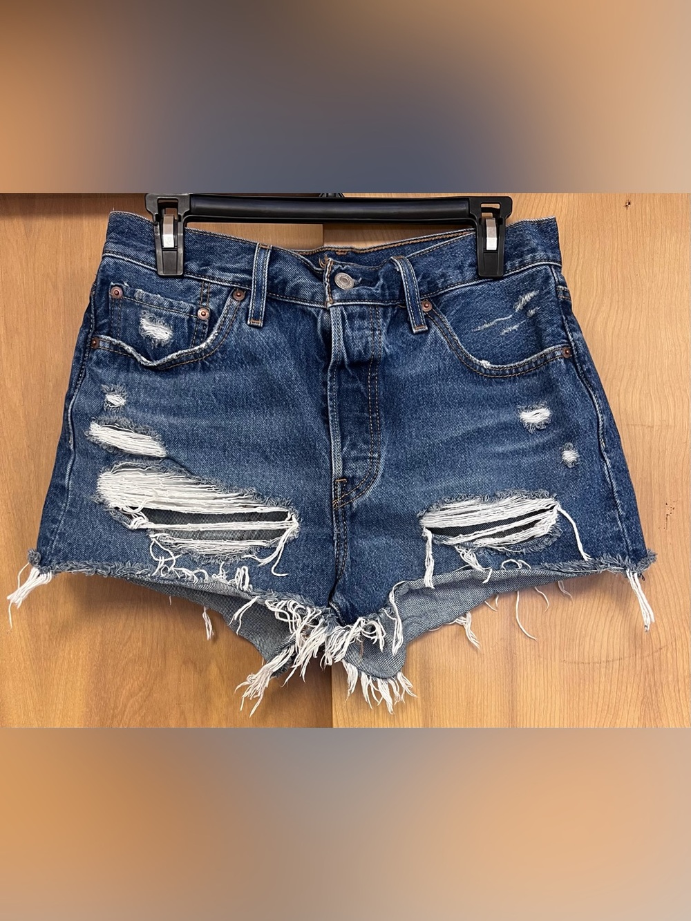 Levi's 501 Original Fit High-Rise Medium/Dark Distressed Denim Cutoff Shortsu